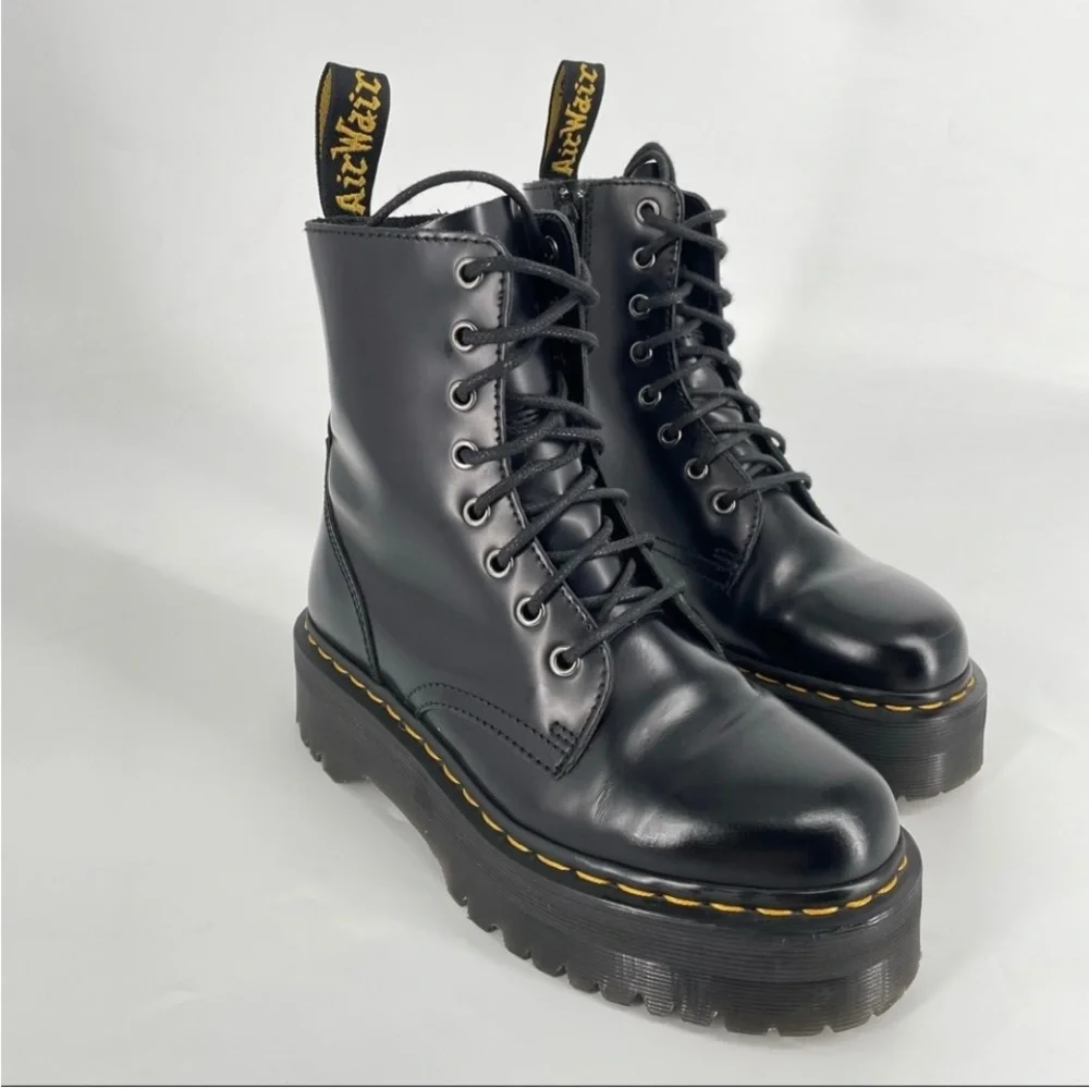 Dr. Martens Black Lace-Up Platform Boots with Yellow Stitching - Picture 3 of 5